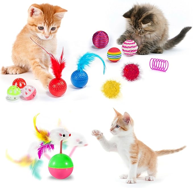 AILUKI 35 PCS Cat Toys Kitten Toys Assortments,Variety Catnip Toy Set Including 2 Way Tunnel,Cat Feather Teaser,Catnip Fish,Mice,Colorful Balls and Bells for Cat,Puppy,Kitty