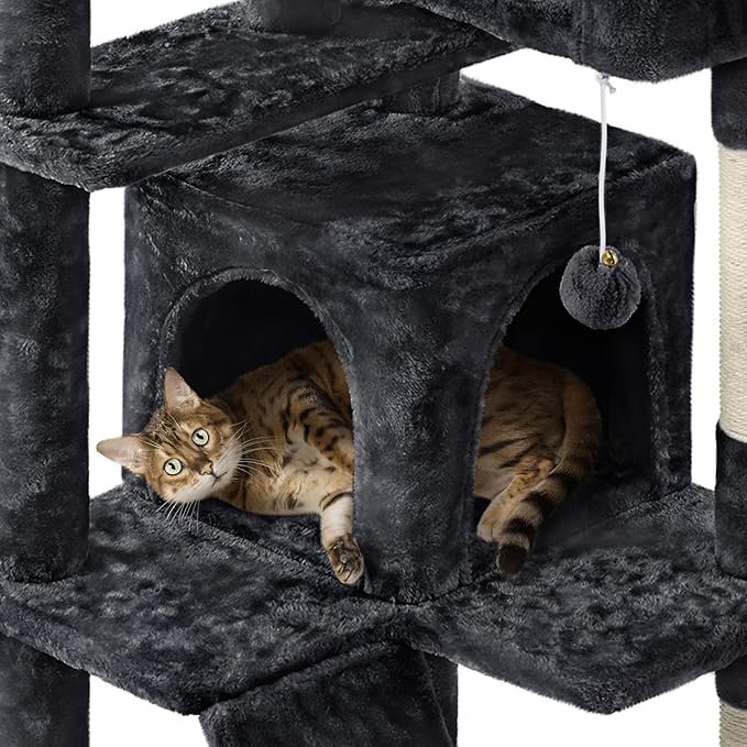 Yaheetech 62in Cat Tree Cat Tower for Indoor Cats, Cat Furniture w/Double Cat Condo, Scratching Posts, Multiple Platforms and Balls for Kittens & Cats, Black