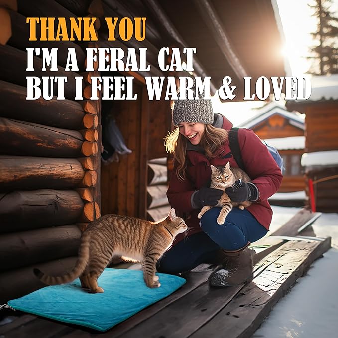 PETNF Outdoor Pet Heating Pad for Cats Outside, Cat Heating Pad Outdoor Winter Waterproof, Heated Cat Bed Safe Electric Cat Warming Pad Mat Blanket for Feral Cat, Heated Mat for Dog Cat House, 28"X16"