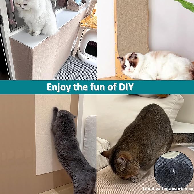 Cat Scratch Furniture Protector,78.7"x15.8" Asisumption Cat Scratching Mat self-Adhesive,Cat Carpet remnants,Replacement Parts for Cat Tree,DIY Climbing Cat Scratcher(Beige)