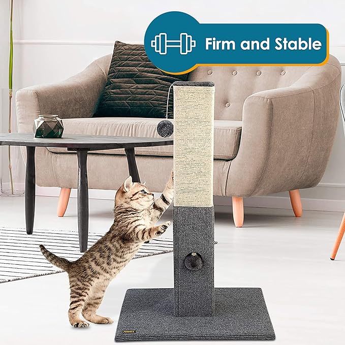 PAWBEE 32" Cat Scratching Post - Tall Cat Scratching Posts for Indoor Cats - Sisal Rope Cat Scratchers - Cat Scratch Post for Small & Large Cats - Cat Post Tower with Jingle Bell Toy - Cat Scratcher