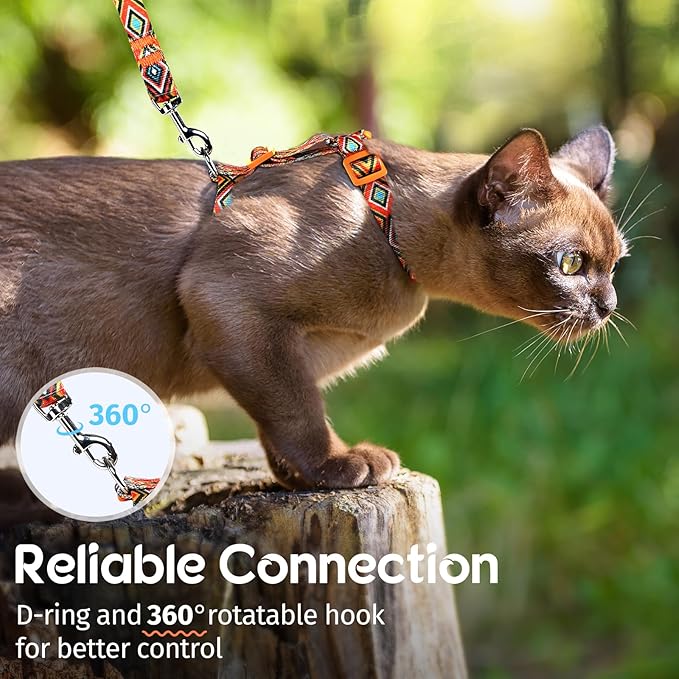 Dooradar Cat Harness and Leash, Escape Proof Adjustable Kitten Vest, Lightweight Soft Pet Straps, Easy Wearing for Small Medium Kitty Safe Walking Travel Control, Orange & Black, S