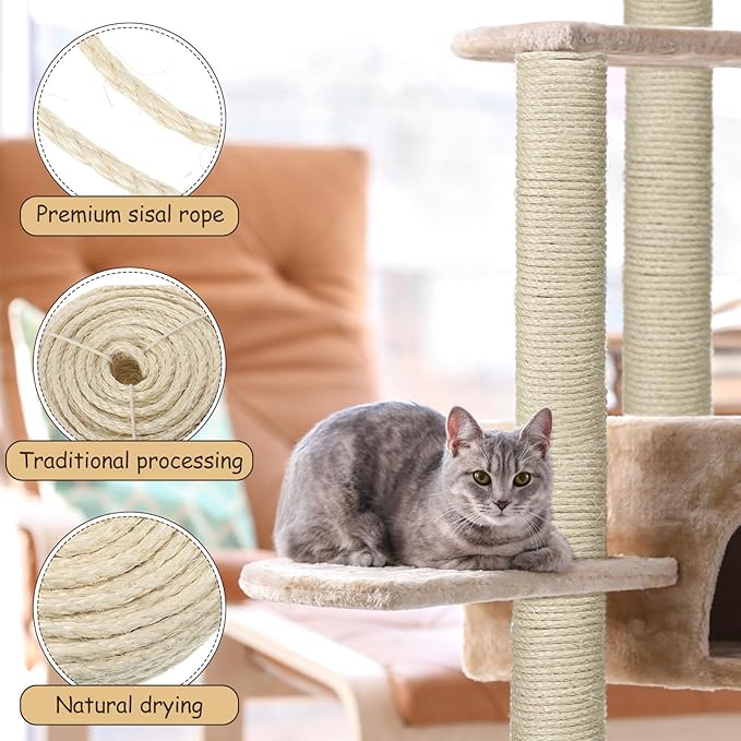 2 Sisal Rope for Cat Scratcher 1/4" x 400' in Total Cat Tree Rope Cat Scratching Post Rope Replacement Parts DIY Hemp Twine for Kitten Shelves Boards Furniture Indoor Cats Tower Carpet, White