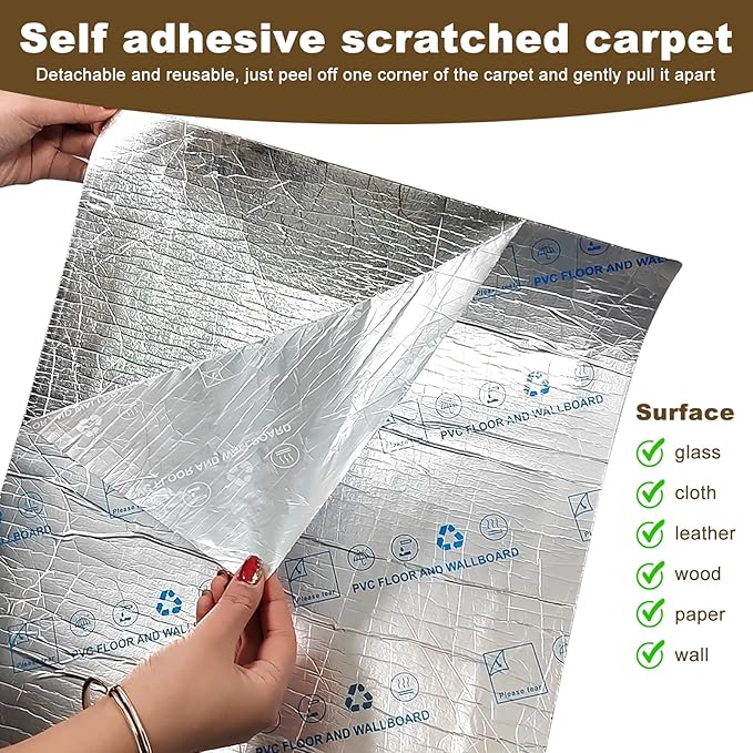 118”x15.8” Trimmable Cat Scratching Post Carpet Cover Cat Scratcher Mat Self-Adhesive Cat Tree Shelves Replacement Parts Mat Cat Scratcher for Cat Shelves Steps Couch Furniture DIY Protector