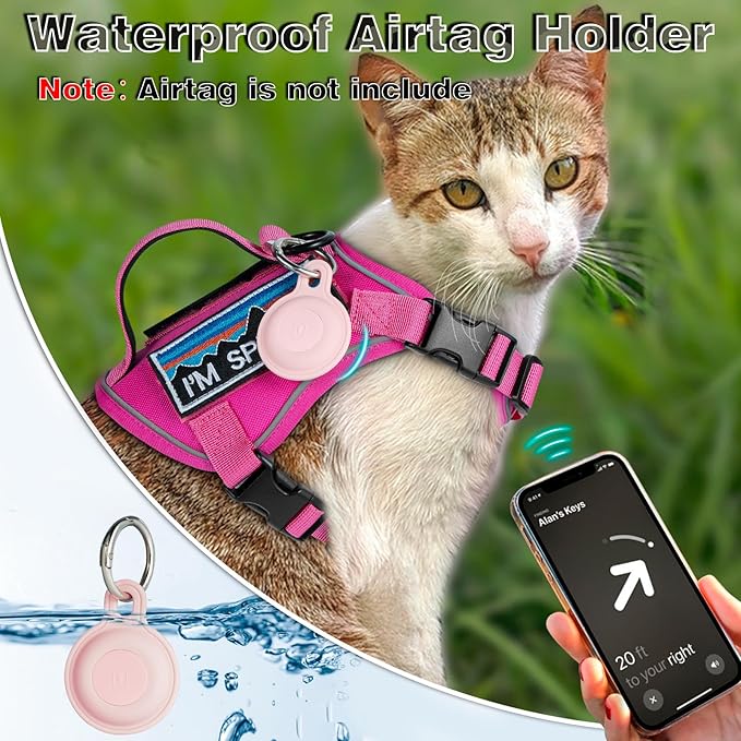 Tactical Cat Harness for Walking, Adjustable Escape Proof Pet Vest for Large Cat,Easy Control Breathable Cat Vest with Handle，Molle Patches (Pink, L)