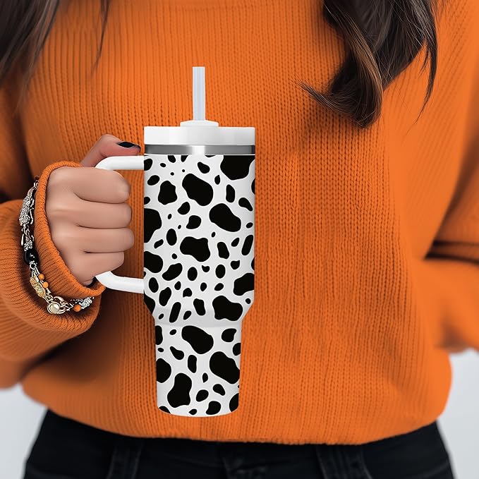 AMZUShome 40 OZ Cow Print Tumbler with Handle.Unique Birthday Christmas Gifts for cow print lover.Personalized 40 OZ Cow Print Tumbler Gifts for Women Men.