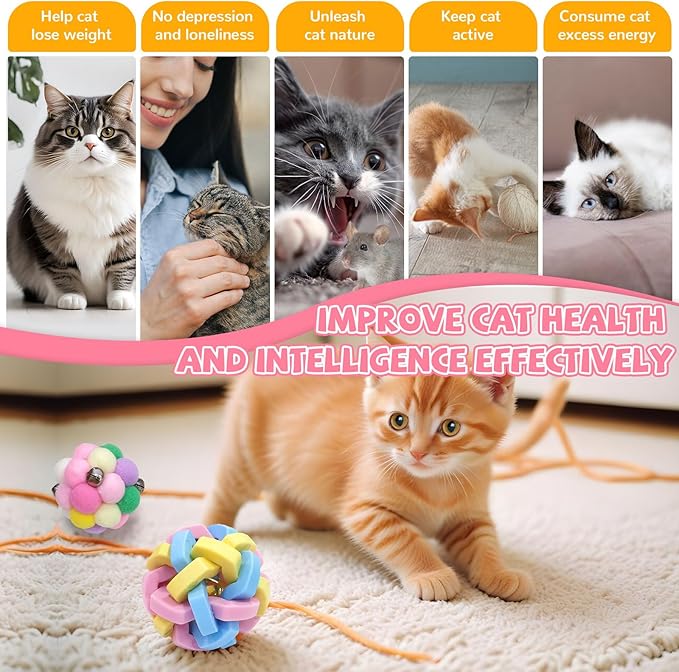 6pcs Door Hanging Cat Toys for Indoor Cats Self Play, Kitten Cat Toys for Bored Indoor Adult Cats, Cute Cat Ball Toy with Bell, Colorful Realistic Bee Dragonfly Caterpillar Interactive Cat Toy