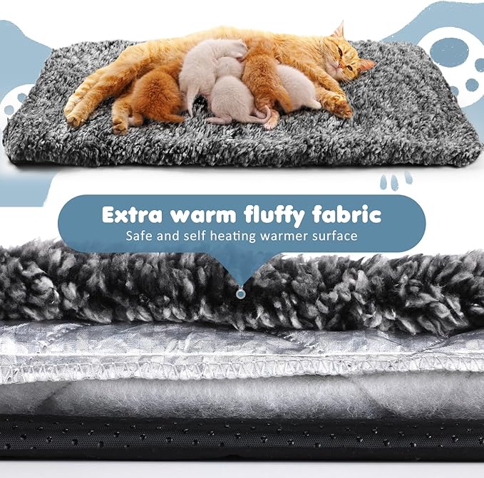 6 Pack Self Warming Cat Pads 19 x 28 Inch Self Heating Dog Cat Mats Extra Warm Thermal Pet Bed Washable Pet Crate Bed Mat Blanket Removable Cover Non Slip for Indoor Outdoor Pets (Grey)