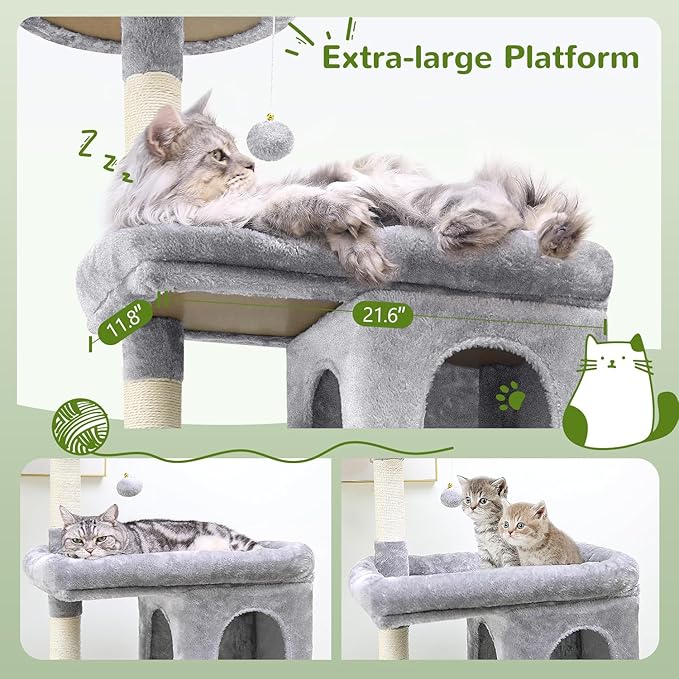 S72 Heavy Duty Cat Trees for Large Cats, Sturdy 72in Maine Coon Cat Tree for Large Cats 20 lbs+ Heavy Duty Cat Tower for Adult Biggest Cats with 6 Scratching Posts, Hammock, Light Grey