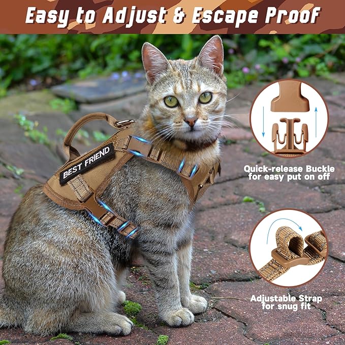 Tactical Cat Harness, Air Mesh Cat Walking Vest Harness Escape Proof, Reflective Large Cat Harnesses with Handle for Adult Fat Cats, Adjustbale, Breathable