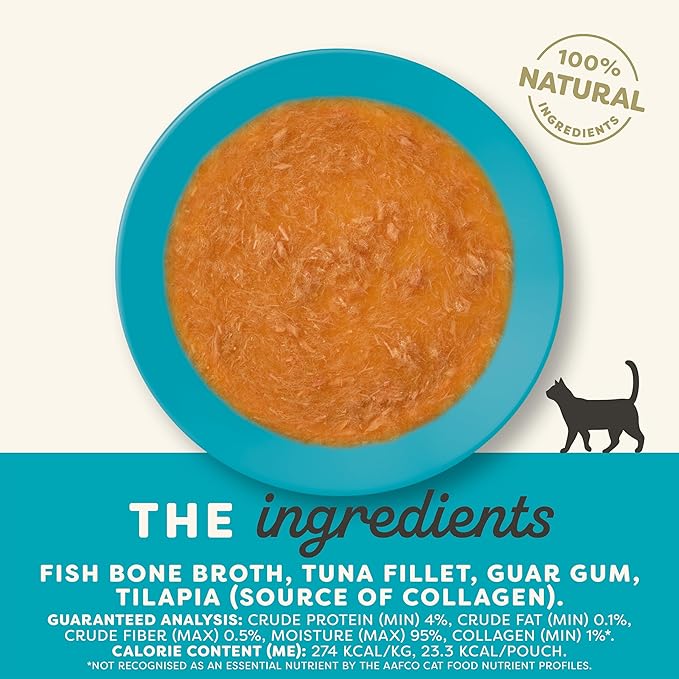Applaws Natural Bone Broth Wet Cat Food Topper, Limited Ingredient Bone Broth for Cats, Real Protein Wet Food Topper for Cats, Tuna Fillet Bone Broth Topper (12 x 3oz Spout Pouches)