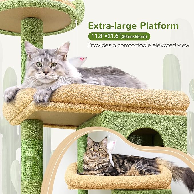 S72 Heavy Duty Cactus Cat Tree for Large Cats, Sturdy 72in Maine Coon Cat Tree for Large Cats 20 lbs+ Cactus Cat Tower for Adult Biggest Cats with 6 Scratching Posts, Hammock