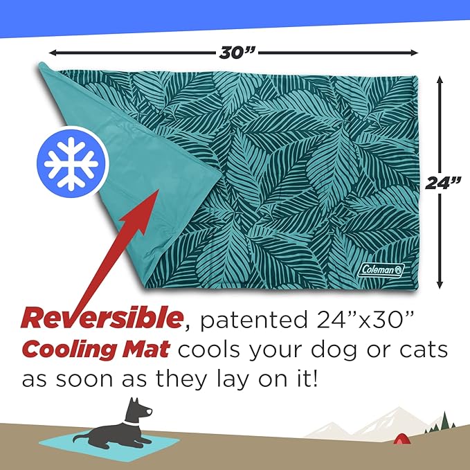 Coleman Reversible Cooling Pet Mat, Medium, 24" x 30", Navy and Teal
