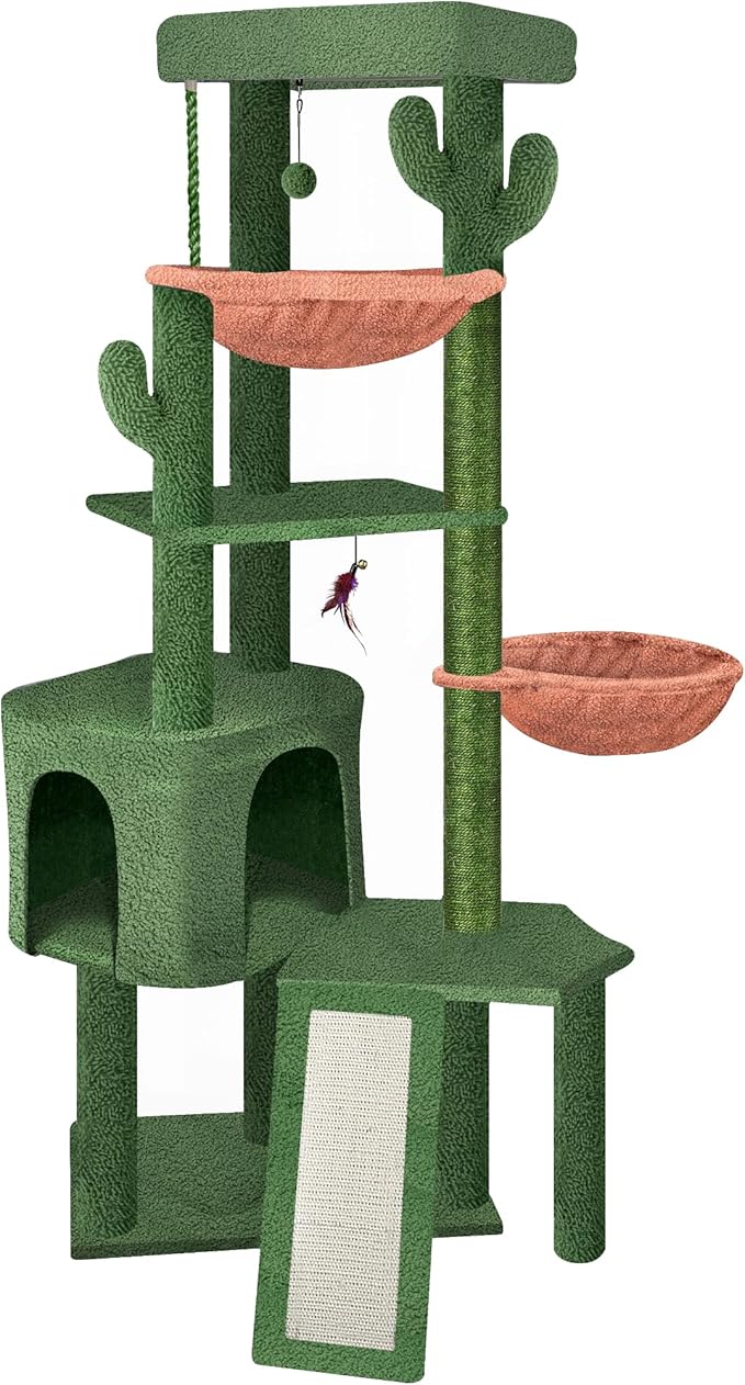 Wang Xin Four Layer Big Cat Tree with Huge Cat Condo and Two Hammocks Scratch Pad,Green