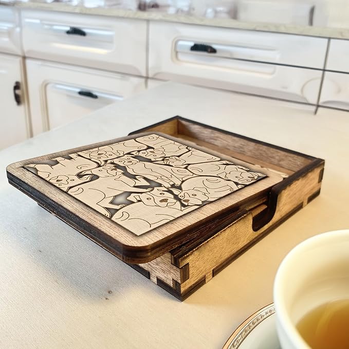 American Pit Bull Terrier Dog Wooden Puzzle Coaster - Unique Gift for Pitbull Dog Lovers, Wooden Jigsaw Drink Coaster, Decorative Pit Bull Puzzle for Coffee Tables and Home Decor