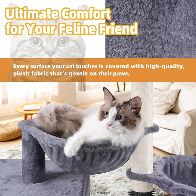 Multi Level Cat Trees with Cat Houses Hammock ScratchingPosts,Grey …