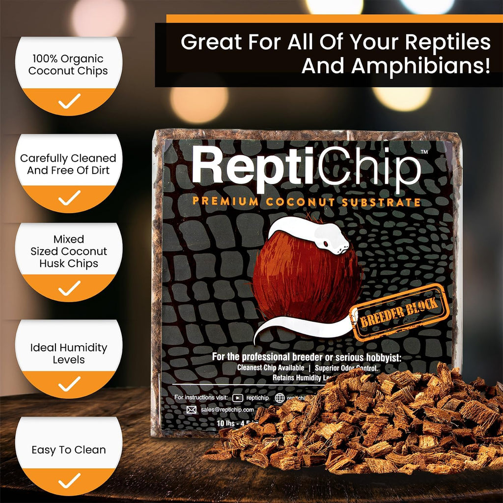 ReptiChip Reptile Substrate Coconut Chip Bedding 72 Quart Compressed Organic Coco Husk Block for Snake Habitat, Ball Python Terrarium, Turtle Tanks, Tortoise Enclosure (5 Pk)