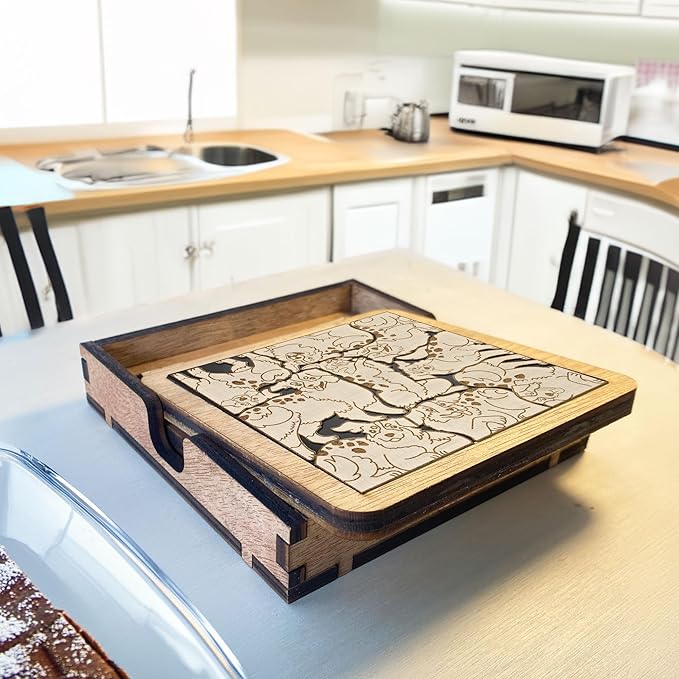 02 Australian Shepherd Dog Coaster - Australian Shepherd Dog Puzzle Wooden Coaster Set - Interlocking Jigsaw Drink Mats with Laser-Cut Design for Australian Shepherd Lovers