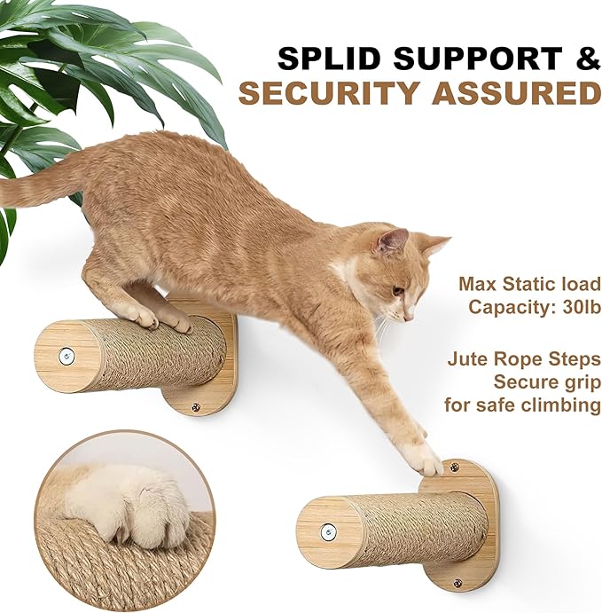 Cat Hammock Wall Mounted Steps for Climbing,Two Steps Wood Stick Wallmounted Climber Stair, 1 Pair of Packing