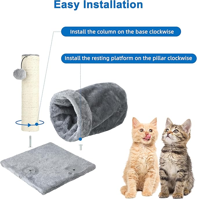 Cat Tree with Cat Play Tunnel, 11.8 in Cat Scratching Post with Scratching Board,Cat Scratch Pad with Toy Ball for Indoor Cats,Protect Furniture