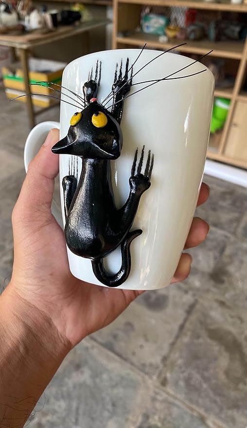 15 Oz Funny Black Cat 3D Ceramic Mug - Cat Coffee & Tea Cup - Birthday & for Cat Lovers