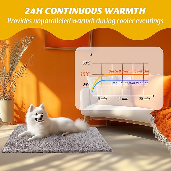 PatiencET Self Warming Cat Bed Mat, Self Heating Pet Bed for Indoor Outdoor Cats, Cat Dog Warming Pad Bed with Washable Removable Cover Non-Slip Bottom, 18"×24" Grey