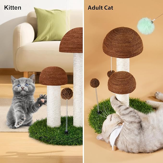Odoland Cat Scratching Post Mushroom Natural Sisal Board Scratcher for Kitten Health and Good Behavior, Furniture Scratch Deterrent Accessories for Cats and Kitten Brown