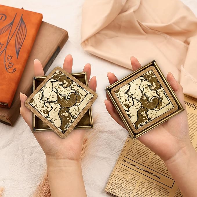 02 Dachshund Dog Coaster - Dachshund Dog Puzzle Wooden Coaster Set - Interlocking Jigsaw Drink Mats with Laser-Cut Design for Dachshund Lovers (Dachshund Dog)