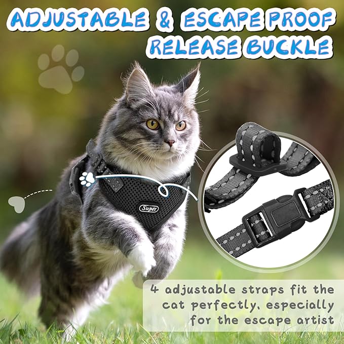 Supet Cat Harness and Leash Set for Small to Large Cats Adjustable Cat Vest Harness with Reflective Trim Universal Cat Leash and Harness for Cats/Puppies