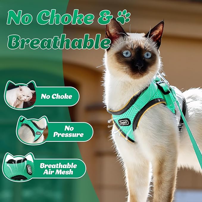 Supet Cat Harness and Leash Set - Soft Mesh Adjustable Cat Vest Harness with Reflective Strap for Walking Cat and Puppy Rabbit