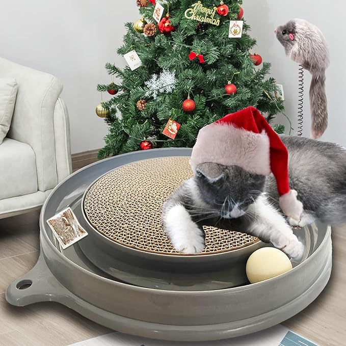 AUOON Cat Scratcher Toy, Cat Toy, Scratch pad,Scratching Toy,Post Pad Interactive Training Exercise Mouse Play Toy with Ball (Gray)