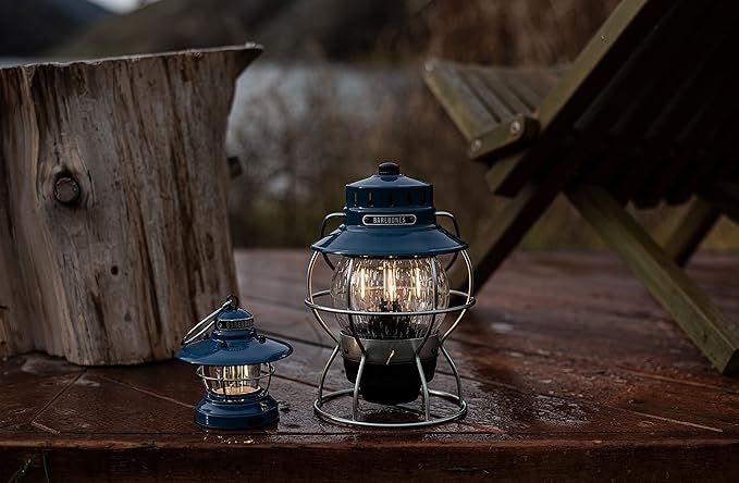 Barebones Railroad Lantern – Ocean Blue, Vintage-Inspired LED Camping Lantern with Rechargeable Battery – Adjustable Brightness Outdoor Light for Camping Gear, Backyard, and Home Decor