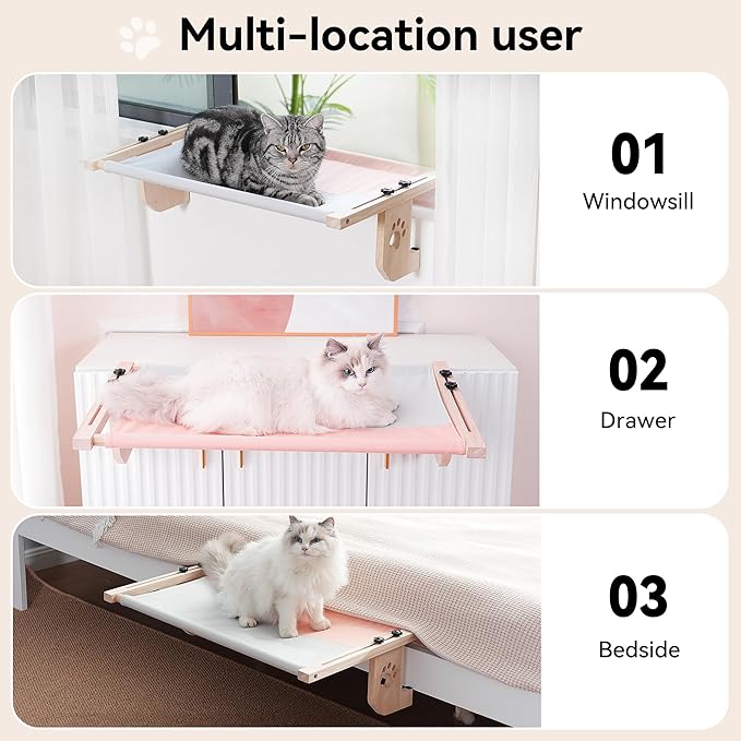 Cat Window Perch, Cat Window Hammock, Sturdy Cat Window Seat for Large Cats, Easy-to-Install and Removable Hammock for Cleaning – Damage-Free Window Mount, Medium & Large Sizes