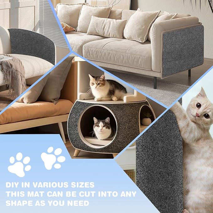 Cat Scratching Mat 78.7"x15.8" Self-Adhesive Cat Furniture Protector, Climbing Cat Scratch Pad for Cat Tree, Sofa, Wall, and Furniture DIY Protection (Gray)