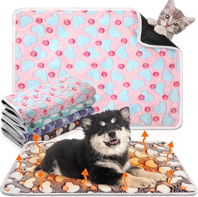 4 Pack Self Heating Cat Bed Cat Self Warming Pad with Removable Cover Extra Warm Thermal Pet Pad Washable Pet Crate Mat Anti Slip Kennel Pad for Indoor Outdoor Pets (Heart,20 x 28 Inches)