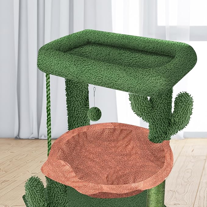 Wang Xin Four Layer Big Cat Tree with Huge Cat Condo and Two Hammocks Scratch Pad,Green