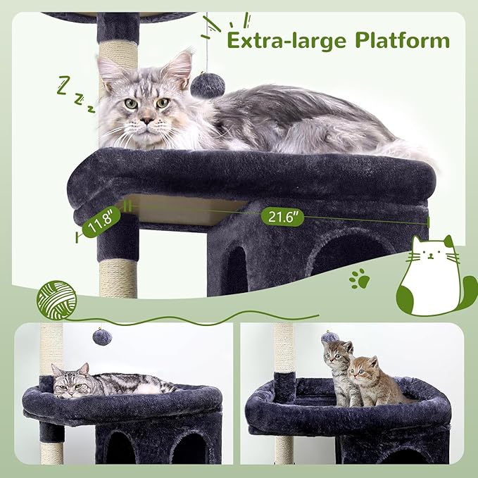 S72 Heavy Duty Cat Trees for Large Cats, Sturdy 72in Maine Coon Cat Tree for Large Cats 20 lbs+ Heavy Duty Cat Tower for Adult Biggest Cats with 6 Scratching Posts, Hammock, Dark Gray