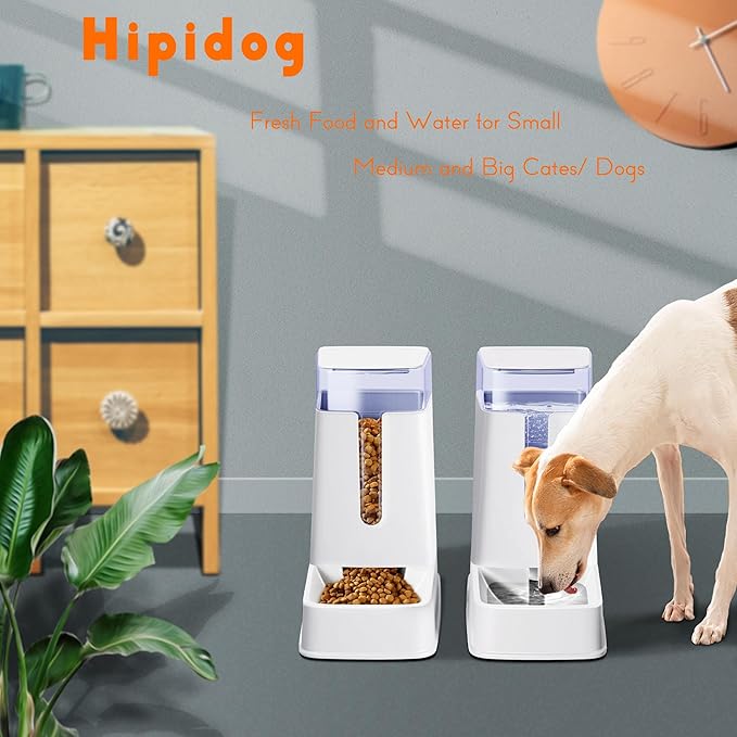 2 Packs Automatic Cat Feeder and Waterer, Gravity Dog Food and Water Dispenser Set for Small Medium Big Pets Cats Dogs Puppy Kitten, 1 Gallon x 2