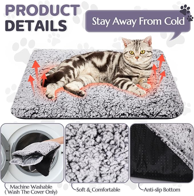 1 Pack Self Warming Cat Bed Pad Self Heating Cat Mat 16 x 20 Inch Cat Warmer Bed Mat for Feral and Indoor Cats Washable Thermal Cat Mat Pet Kennel Pad with Anti-Slip Bottom(Gray)