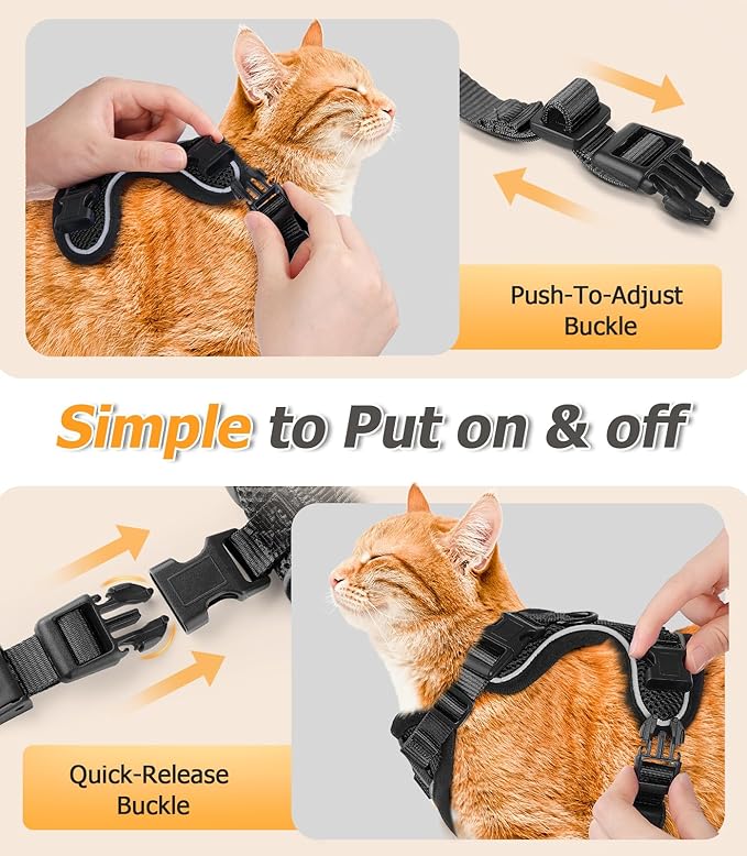Halypet Cat Harness and Leash Set [H500 Pro Escape Proof Cat Harness for Walking, Adjustable Breathable Soft Travel Cat Leash, Reflective Strips Kitten Harness