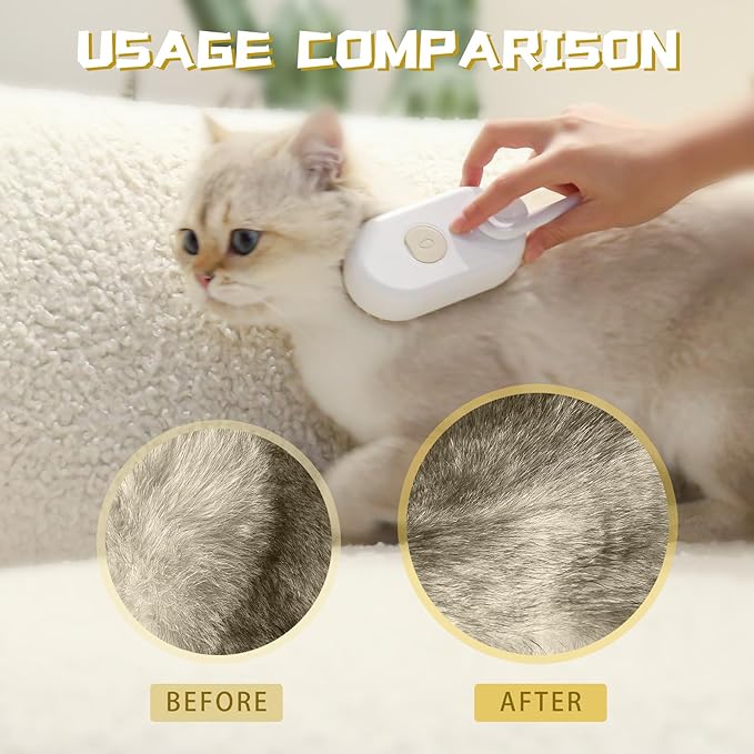 3 in 1 Steamy Hair Brush with Steamer - Suitable for Cats, Dogs, and All Pets (white)