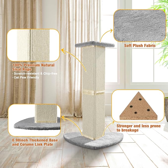 Cat Scratching Post for Indoor Cats.28inch Natural Sisal Cat Scratcher with Triangle Pillar Design,Which Have 6.5" Wider Scratching Area.Cat Post Cat Tower with Stronger Bottom and Column.