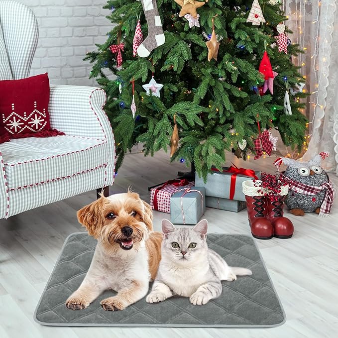 Self Warming Cat Bed, Pet Crate Pad for Indoor and Outdoor, Washable Heating Cat Mat Bed with Non-Slip Bottom for Cats, Puppy and Small Dogs - Grey, S:19"x28"