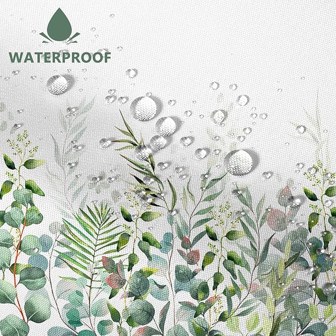 AWERT Shower Curtain Plants for Bathroom,Waterproof Quick-Drying Green Leaves Shower Curtain Set with Hooks 72x72 Inch