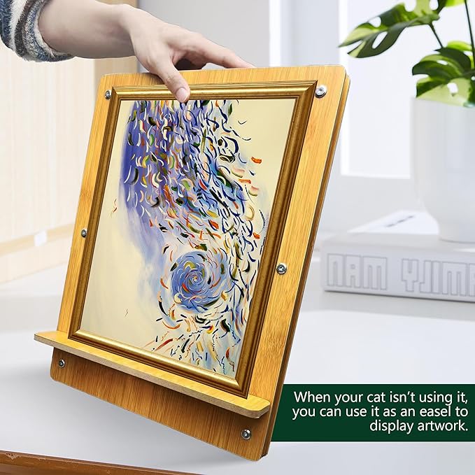 Cat Scratching Board, Easel-Shaped Corrugate Cat Scratcher for Indoor Cats, Cat Scratch Pad with Premium Scratch Textures Design, Cardboard Cat Scratcher with Double-Sided Usability (Oval)