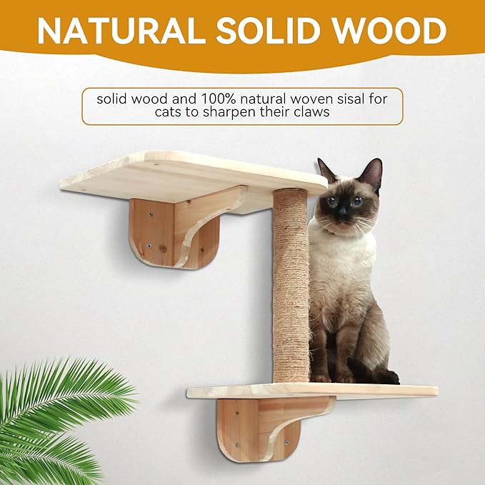 Cat Wall Shelves 7PCS Set for DIY Solid Wood Cat Star Houses & Condos Cat Perches Cat Scratching Post Cat Bridge for Kitty & Kitten Modern Cat Tree