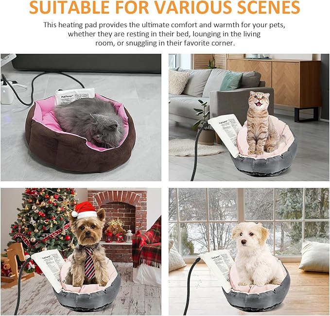 Pet Bed Warmer, Compact Heating Pad Insert for Cat Dog Beds, Turn Any Pet Bed Into a Heated Pet Bed, Waterproof Heated Bed Mat with Chew-Resistant Cord, Safe and Warm (M:9'' x 9'')