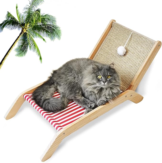 PETKARAY Beach Chair Cat Hammock, Elevated Cat Beds for Indoor Cats, Original Cozy Cat Lounger with Sisal Scratcher and Toy Ball