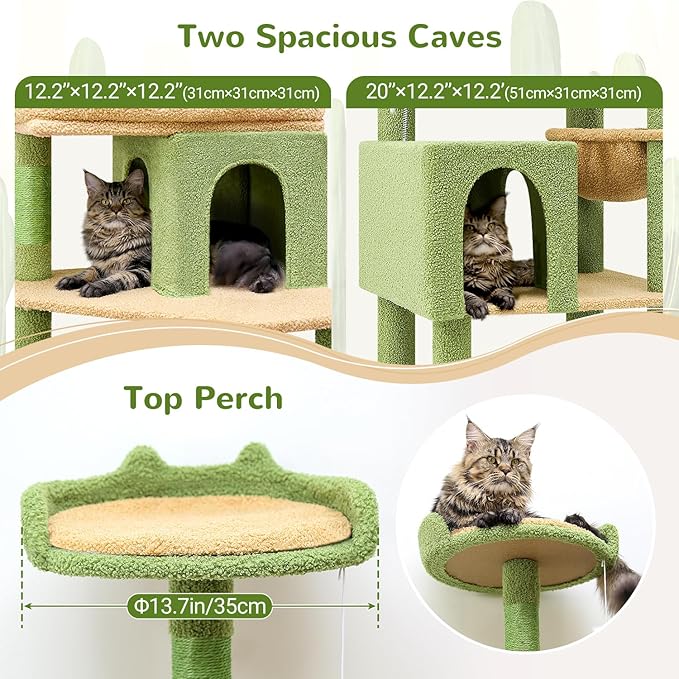 S72 Heavy Duty Cactus Cat Tree for Large Cats, Sturdy 72in Maine Coon Cat Tree for Large Cats 20 lbs+ Cactus Cat Tower for Adult Biggest Cats with 6 Scratching Posts, Hammock