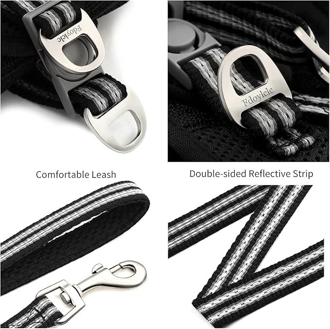 Cat Harness and Leash for Walking Escape Proof, Adjustable Soft Mesh Comfortable Vest Harnesses for Cats, Breathable Reflective Strips Easy to Put on Step-in Kitty Jacket (Black, M)